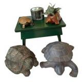 Turtle Statues/Figurines, Green Painted Stool & Green Marble Coasters