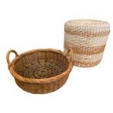 Round Wicker Ottoman & Wicker Basket