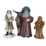 Three Santa Figurines - Gold, Reds & Greens