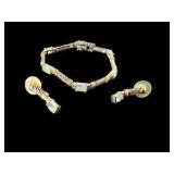 Vintage Twisted Cable Renaissance Revival Style Blue Topaz Bracelet & Earrings