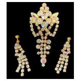 Rhinestone Chandelier Style Brooch & Earring Set