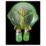 Vaseline Glass Relish Platter & Salt and Pepper Shakers