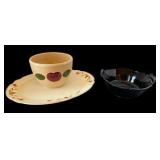 Watt Ovenware Mixing Bowl, Hall Autumn Leaf Platter & Black Glass Bowl