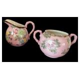 Vintage Pink Creamer & Sugar Set and Two Mustache Coffee Cups