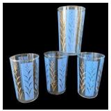Vintage Mid Century Blue & Gold Juice Glasses