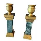 Pair of Green Marble & Brass Candle Holders