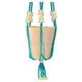 Vintage Blue & Clear Beaded Hanging Planter Holder