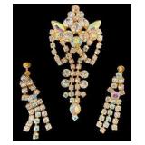 Rhinestone Chandelier Style Brooch & Earring Set