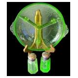 Vaseline Glass Relish Platter & Salt and Pepper Shakers