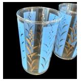 Vintage Mid Century Blue & Gold Juice Glasses
