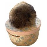 Racoon Fur Hat & Vintage Hat Box
