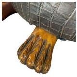 Vintage Hand Carved Wood & Leather Turtle Ottoman Stool