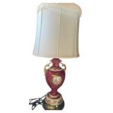 Vintage Pink, White & Gold Porcelain Table Lamp - 32'