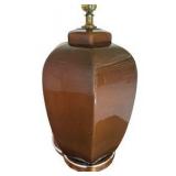 Brown Ceramic Lamp with Wavy Lamp Shade