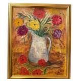 Still Life Painting of Water Pitcher & Colorful Flowers