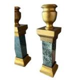 Pair of Green Marble & Brass Candle Holders
