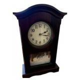 Wooden Mantel Clock Featuring A Wolf Themed Scene