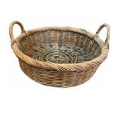 Round Wicker Ottoman & Wicker Basket