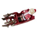 Wooden Christmas Sleigh With Vintage Santa