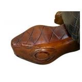 Vintage Hand Carved Wood & Leather Turtle Ottoman Stool