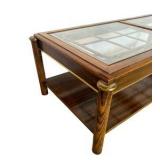 Vintage Walnut Coffee Table with Glass Top & Metal Accents