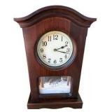 Wooden Mantel Clock Featuring A Wolf Themed Scene