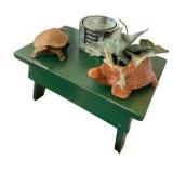 Turtle Statues/Figurines, Green Painted Stool & Green Marble Coasters