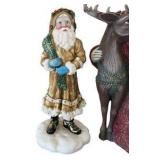 Three Santa Figurines - Gold, Reds & Greens