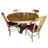 Antique Round Pedestal Dining Table & Four Chairs