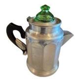 Antique Enamelware Percolator Coffee Pot Featuring A Uranium Glass Knob