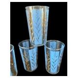 Vintage Mid Century Blue & Gold Juice Glasses