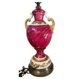 Vintage Pink, White & Gold Porcelain Table Lamp - 32'