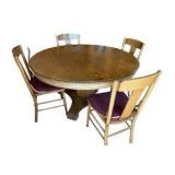 Antique Round Pedestal Dining Table & Four Chairs