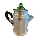 Antique Enamelware Percolator Coffee Pot Featuring A Uranium Glass Knob