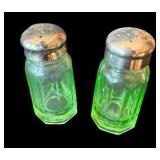 Vaseline Glass Relish Platter & Salt and Pepper Shakers