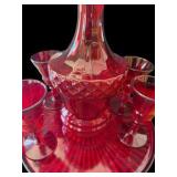 Ruby Red Decanter, Tray & 6 Matching Drinking Glasses