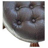 Vintage Hand Carved Wood & Leather Turtle Ottoman Stool