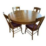 Antique Round Pedestal Dining Table & Four Chairs