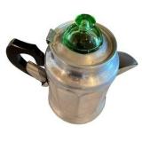 Antique Enamelware Percolator Coffee Pot Featuring A Uranium Glass Knob