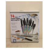 NEW MARCO ALMOND RAINBOW TITANIUM KNIFE BLOCK SET 14PC