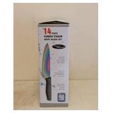 NEW MARCO ALMOND RAINBOW TITANIUM KNIFE BLOCK SET 14PC