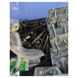 Bin of Assorted Hardware, Nuts, Bolts Hinges Etc. and Pack of 65 Watt Bulbs