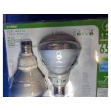 Bin of Assorted Hardware, Nuts, Bolts Hinges Etc. and Pack of 65 Watt Bulbs