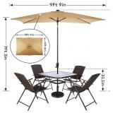 Sun-Ray Rectangular Patio Umbrella 6.6ft by 10ft with 22 Solar Powered LED Lights, Push-Button Tilt and Hand Crank Lift, Solar Umbrella with Solution Dyed Taupe Fabric for Porch, Deck, and Patio