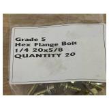 Lot of 60- Grade 5 Hex Flange Bolts 1/4 20x5/8