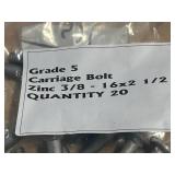 Lot of 20- Grade 5 Carriage Bolts Zinc 3/8 - 16x2 1/2