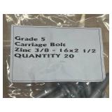 Lot of 20- Carriage Bolt Zinc 3/8 - 16x2 1/2