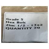 Lot of 20- Grade 5 Hex Bolt Zinc 1/2 - 13x2