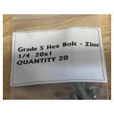 Lot of 60- Grade 5 Hex Bolt - Zinc 1/4 20x1