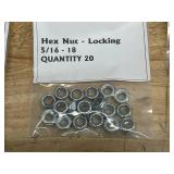 Lot of 20- Grade 5 Hex Bolt 5/16 18x3 with 20- Hex Nut Locking 5/16 - 18 and 40- 5/16 Flat Washers